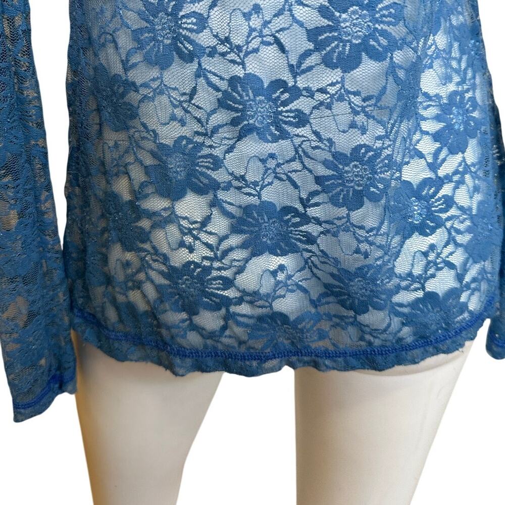 Theodore Beverly Hills Blue Floral Lace Sheer Button Front Top XS Y2K USA - Picture 8 of 11